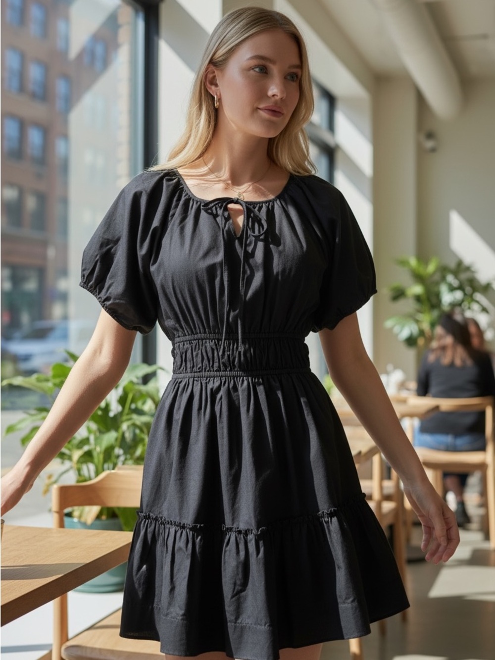 J. Crew Cinched Waist Puff Sleeve Mini Dress In Black Size XS